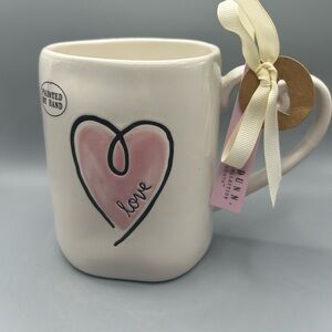 Rae Dunn LOVE Hand Painted Watercolor Heart Mug With Heart Handle Valentines NEW